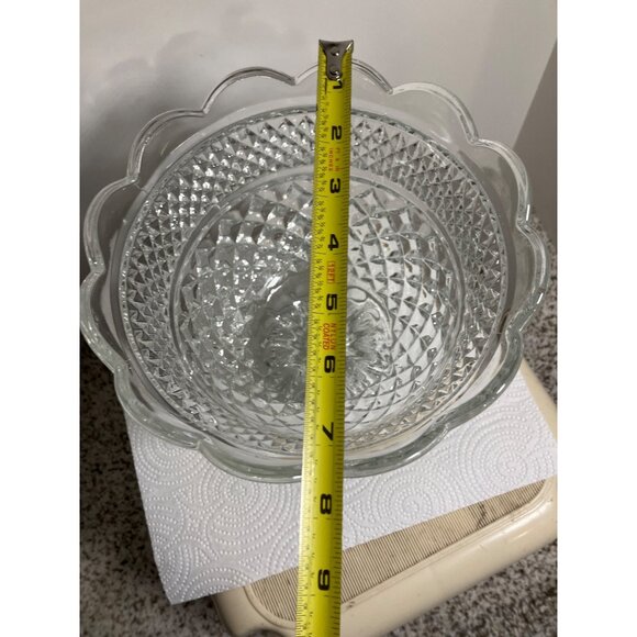 Clear Cut Glass Pedestal Bowl 8" across 7" Tall, Scalloped Edge Vintage - Picture 14 of 14